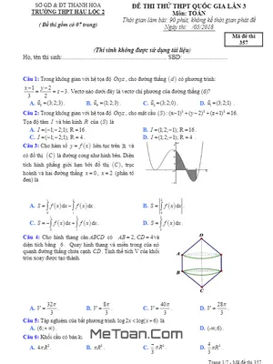 Đề thi thử Toán THPTQG 2018 trường THPT Hậu Lộc 2 – Thanh Hóa lần 3