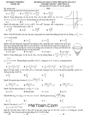 Đề Thi Thử THPT Quốc Gia 2017 Môn Toán Sở GD&ĐT Vĩnh Phúc Lần 2