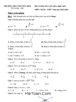 Đề Cương Ôn Tập Giữa Kì 1 Toán 7 Năm 2023 - 2024 Trường THCS Nguyễn Trãi - Quảng Trị
