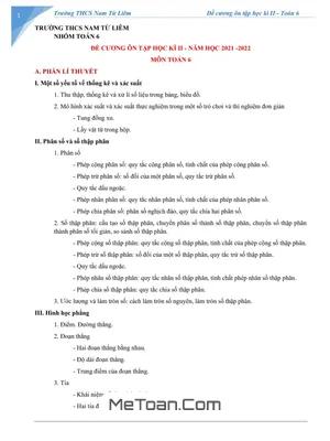 Đề Cương Ôn Tập Học Kì 2 Môn Toán Lớp 6 Năm 2021 - 2022 Trường THCS Nam Từ Liêm - Hà Nội