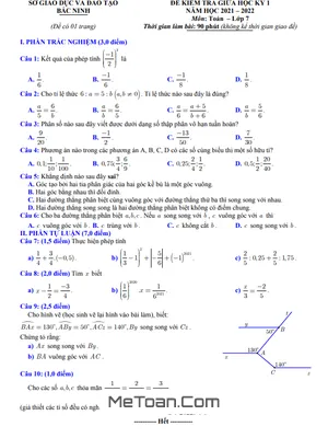 Đề thi giữa học kỳ 1 Toán lớp 7 năm 2021 - 2022 sở GD&ĐT Bắc Ninh (có đáp án và lời giải chi tiết)