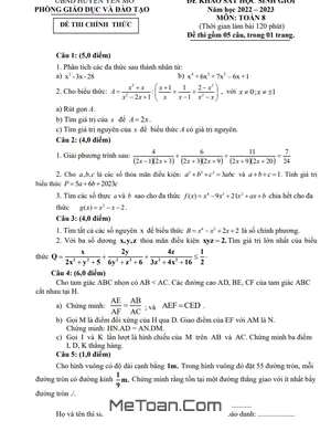 Đề KSCL Học Sinh Giỏi Toán 8 Năm 2022 - 2023 Phòng GD&ĐT Yên Mô - Ninh Bình
