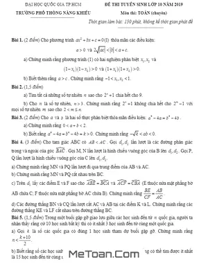 Đề Thi Vào Lớp 10 Chuyên Toán PTNK TP.HCM Năm 2019 (Vòng 2)