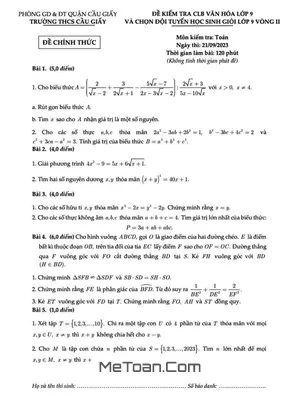 Đề chọn đội tuyển HSG Toán 9 vòng 2 năm 2023 - 2024 trường THCS Cầu Giấy - Hà Nội