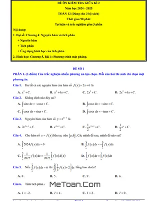 10 Đề Ôn Tập Giữa Học Kì 2 Toán 12 Năm 2024 - 2025 Có Lời Giải Chi Tiết