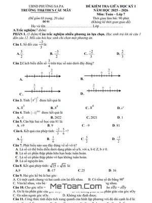 Đề Thi Giữa Kỳ 1 Toán 7 Năm 2025 – 2026 Trường TH&THCS Cầu Mây, Lào Cai (Có Đáp Án)