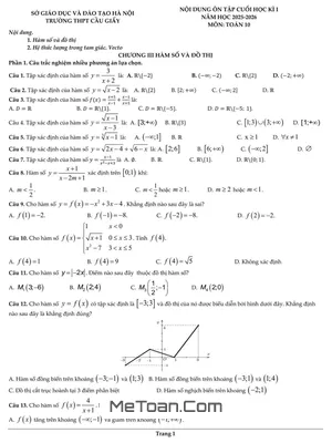 Đề Cương Ôn Tập Cuối Học Kì 1 Toán 10 Năm 2025 – 2026 THPT Cầu Giấy, Hà Nội