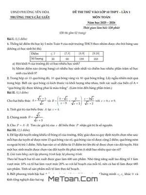 Đề thi thử vào lớp 10 môn Toán lần 1 năm 2026 trường THCS Cầu Giấy – Hà Nội