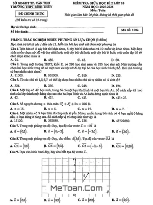 Đề Thi Giữa Học Kỳ 2 Toán 10 Năm 2025-2026 THPT Bình Thủy – Cần Thơ