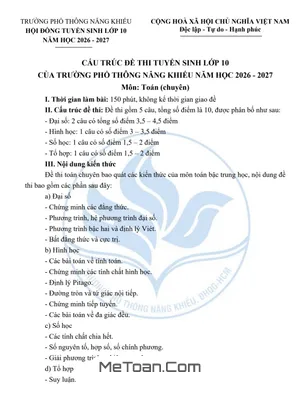 Đề Minh Họa Tuyển Sinh Lớp 10 Toán Chuyên 2026-2027 Trường PTNK TP.HCM: Chi Tiết & Đáp Án