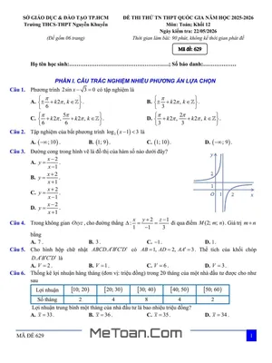 Đề thi thử tốt nghiệp THPT năm 2026 môn Toán trường THCS-THPT Nguyễn Khuyến – TP.HCM