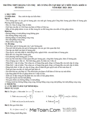 Đề cương học kỳ 1 Toán lớp 11 năm 2023 - 2024 trường THPT Hoàng Văn Thụ - Hà Nội