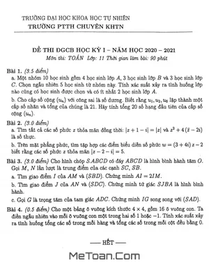 Đề Đánh Giá Công Bằng (ĐGCB) Học Kỳ 1 Toán 11 Năm 2020 - 2021 Trường THPT Chuyên KHTN - Hà Nội