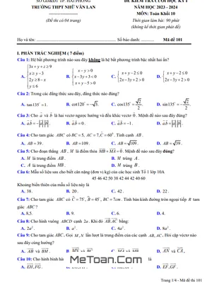 Đề thi học kỳ 1 Toán 10 năm 2023 - 2024 trường THPT Nhữ Văn Lan - Hải Phòng
