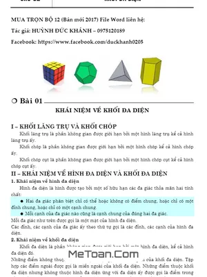 Lý thuyết và bài tập trắc nghiệm chuyên đề Khối Đa Diện - Huỳnh Đức Khánh