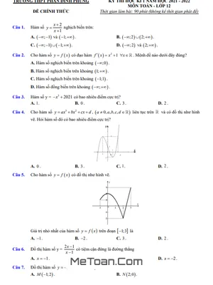 Đề thi HK1 Toán 12 năm 2021 – 2022 trường THPT Phan Đình Phùng – Hà Nội