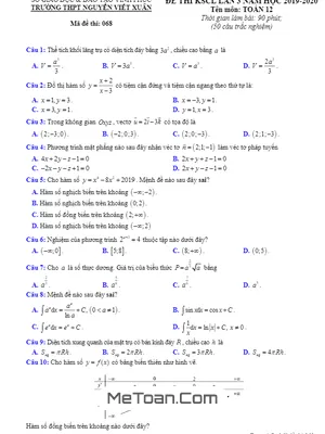 Đề thi KSCL Toán 12 lần 3 năm 2019 - 2020 trường THPT Nguyễn Viết Xuân - Vĩnh Phúc