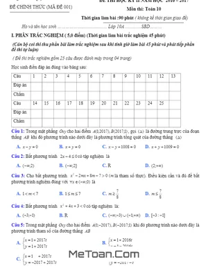 Đề thi HK2 Toán 10 năm học 2016 - 2017 trường THPT Nguyễn Trãi - Hà Nội - Giải chi tiết