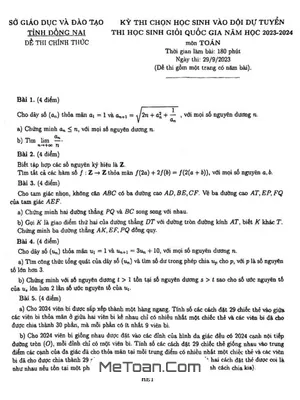 Đề chọn đội tuyển thi HSG QG môn Toán năm 2023 - 2024 sở GD&ĐT Đồng Nai