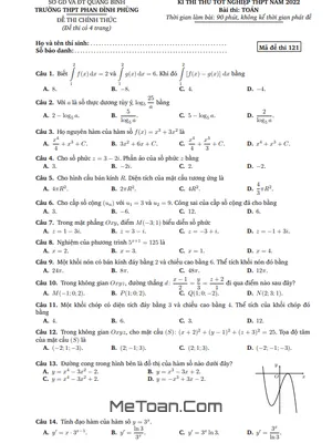 Đề thi thử Toán tốt nghiệp THPT 2022 trường Phan Đình Phùng – Quảng Bình