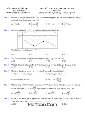 Đề thi thử Toán THPT Quốc gia 2019 lần 2 trường Hai Bà Trưng – TT Huế