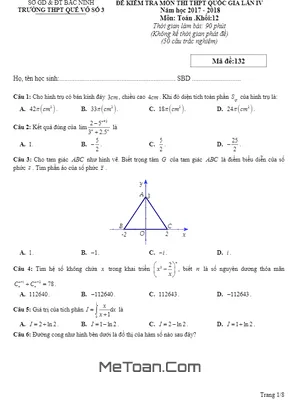 Đề thi thử THPT Quốc gia 2018 môn Toán trường THPT Quế Võ 3 – Bắc Ninh lần 4