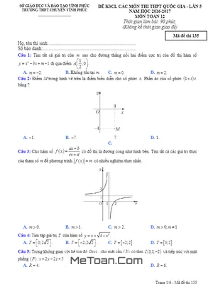 Đề Thi Thử THPT Quốc Gia 2017 Môn Toán Trường THPT Chuyên Vĩnh Phúc Lần 5