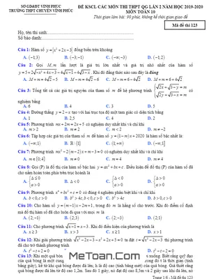 Đề KSCL Toán 10 thi THPT QG 2020 lần 2 trường THPT chuyên Vĩnh Phúc