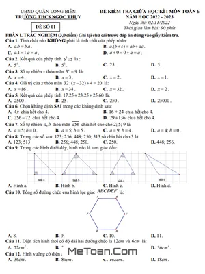 Đề Thi Giữa Kì 1 Toán 6 Năm 2022-2023 Trường THCS Ngọc Thụy - Hà Nội