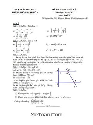 Đề KSCL Giữa Kỳ 1 Toán 7 Năm 2020 - 2021 Trường THCS Trần Mai Ninh - Thanh Hóa