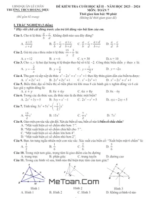 Đề thi học kì 2 Toán 7 năm 2023 - 2024 trường THCS Hoàng Diệu - Hải Phòng