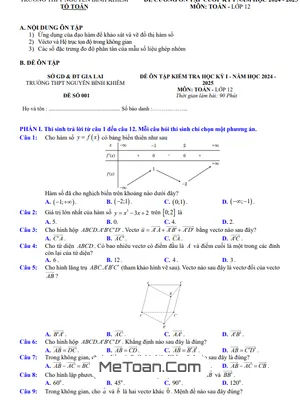 Đề Cương Ôn Tập Cuối Kì 1 Toán 12 Năm 2024 - 2025 Trường THPT Nguyễn Bỉnh Khiêm - Gia Lai