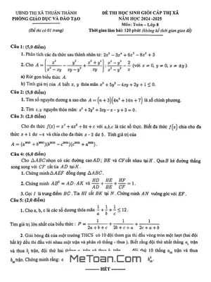 Đề thi học sinh giỏi Toán 8 năm 2024 - 2025 phòng GD&ĐT Thuận Thành - Bắc Ninh