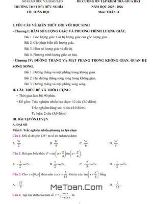 Đề Cương Ôn Tập Giữa Kì 1 Toán 11 THPT Bùi Hữu Nghĩa 2025-2026 (Chi Tiết)