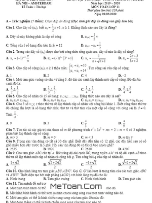 Đề ôn tập Toán 11 tháng 03 năm 2020 trường THPT chuyên Hà Nội – Amsterdam