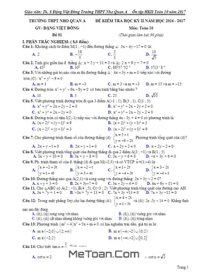 Trọn bộ 6 Đề ôn tập HK2 Toán 10 năm 2016 - 2017 trường THPT Nho Quan A - Ninh Bình