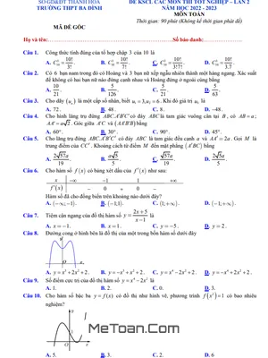 Đề KSCL Toán Thi Tốt Nghiệp THPT 2023 Lần 2 Trường THPT Ba Đình – Thanh Hóa