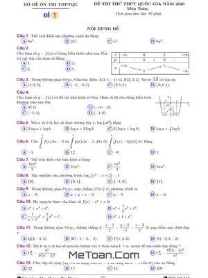 Bộ Đề Ôn Thi THPT Quốc Gia Môn Toán Năm 2020 Có Đáp Án