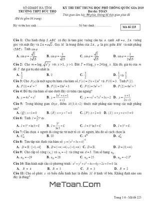 Đề thi thử THPT Quốc gia 2019 môn Toán trường THPT Đức Thọ - Hà Tĩnh