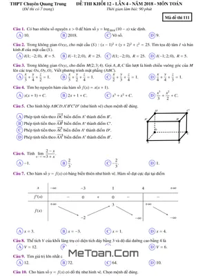 Đề thi thử Toán THPTQG 2018 trường THPT chuyên Quang Trung – Bình Phước lần 4 có đáp án