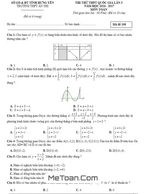 Đề thi thử THPT Quốc gia 2017 môn Toán trường THPT Ân Thi – Hưng Yên lần 3 có đáp án