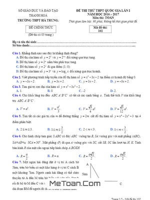 Đề Thi Thử THPT Quốc Gia 2017 Môn Toán Trường THPT Hà Trung - Thanh Hóa Lần 1