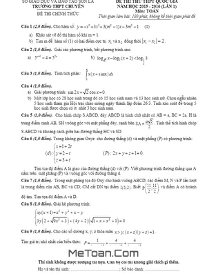 Đề thi thử THPT Quốc gia 2016 môn Toán trường chuyên Sơn La lần 1 [Có đáp án]