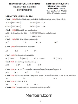 Đề Tham Khảo Giữa Kỳ 1 Toán 6 Năm 2022 - 2023 Trường THCS Điện Biên - TP HCM