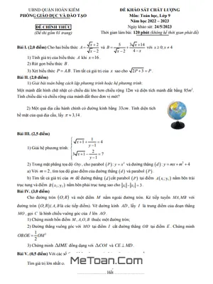 Đề khảo sát Toán 9 năm 2022 - 2023 phòng GD&ĐT Hoàn Kiếm - Hà Nội