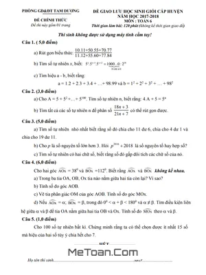 Đề Giao Lưu HSG Toán 6 Năm 2017 - 2018 Phòng GD&ĐT Tam Dương - Vĩnh Phúc