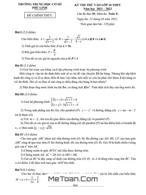 Đề thi thử Toán vào lớp 10 năm 2021 - 2022 trường THCS Phù Linh - Hà Nội