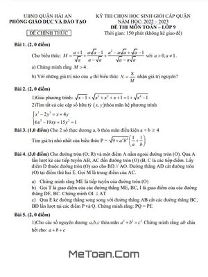 Đề thi HSG Toán 9 cấp quận năm 2022 - 2023 phòng GD&ĐT Hải An - Hải Phòng