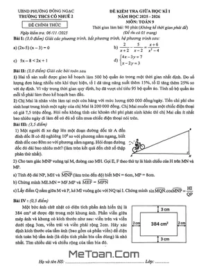 Đề Thi Giữa Học Kì 1 Môn Toán Lớp 9 Năm 2025 - 2026 Trường THCS Cổ Nhuế 2, Hà Nội