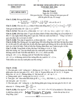 Đề Thi Học Sinh Giỏi Toán Lớp 8 Xã Thiệu Toán, Thanh Hóa Năm 2025-2026: Cơ Hội Vàng Cho Học Sinh
